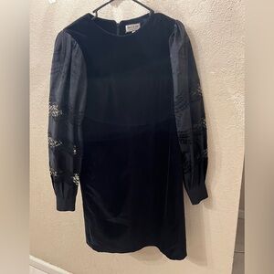 Paul & Joe Made in France Black Velvet Dress Sheer Lace Sleeves FR 38 US 6